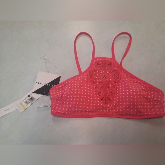 VERA BRADLEY REVERSIBLE PINK POLKA DOT SWIM TOP S - Picture 1 of 4